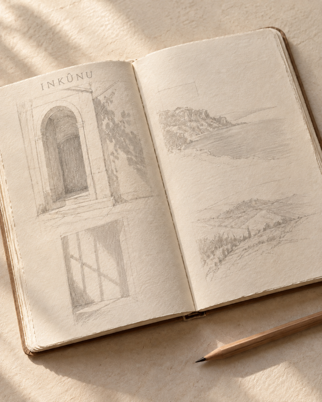 Travel notebook and sketches that inspired INKÛNU